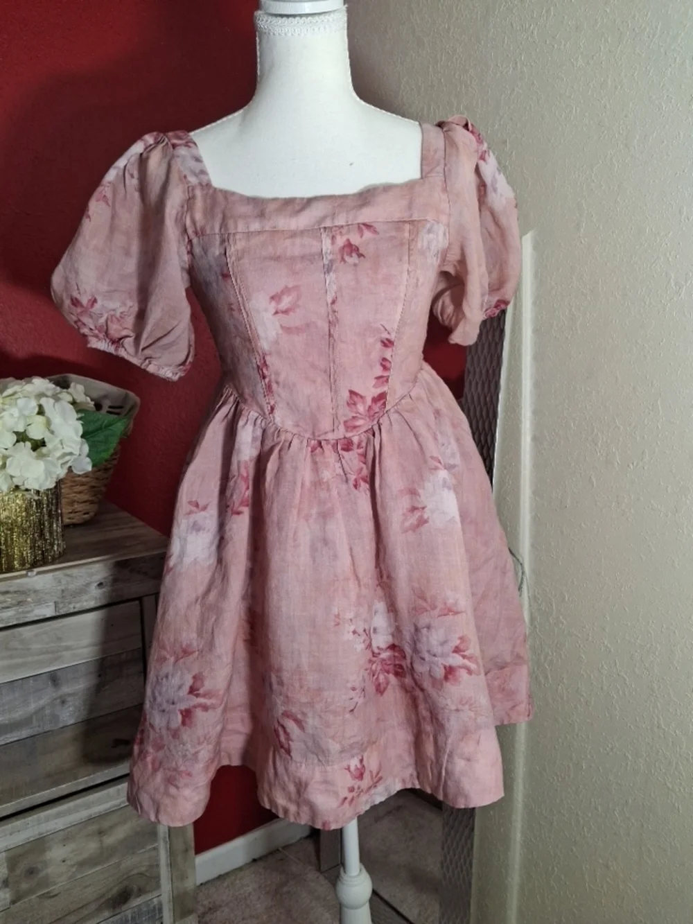 Bardot Blush-Pink Puff Sleeve Square Neck Mini Dress - Picture 2 of 11